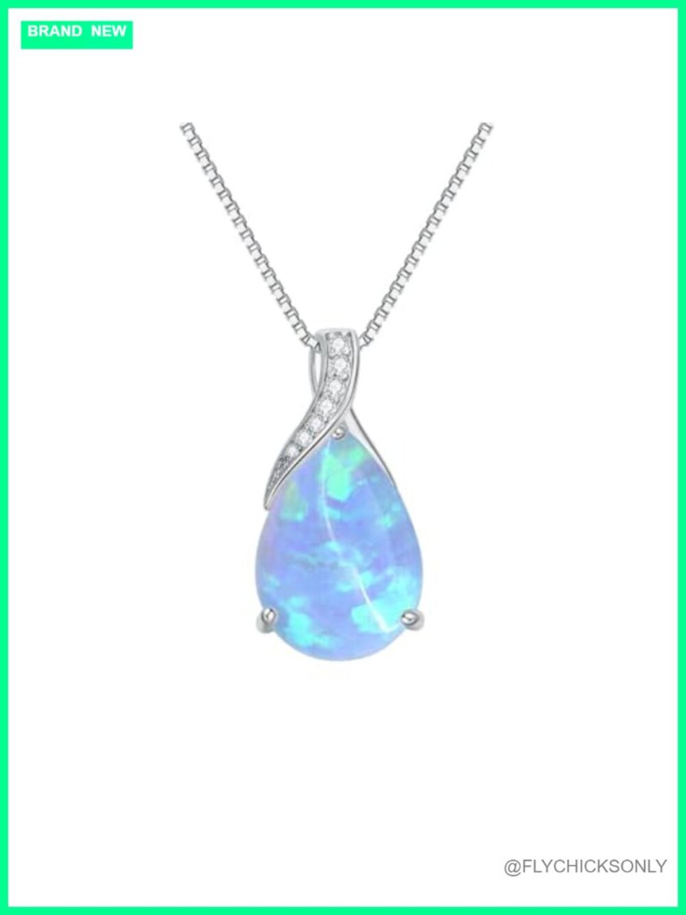 925 Sterling Silver Pear Opal Teardrop Pendant Necklace Adjustable Chain